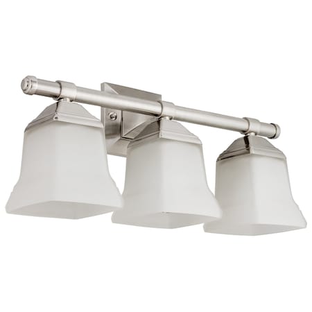 Square Bell Vanity Fixture 20-in Wall Mount, E26, A19 100W Max, Frosted Glass, 3 Lght Brshd Nckl